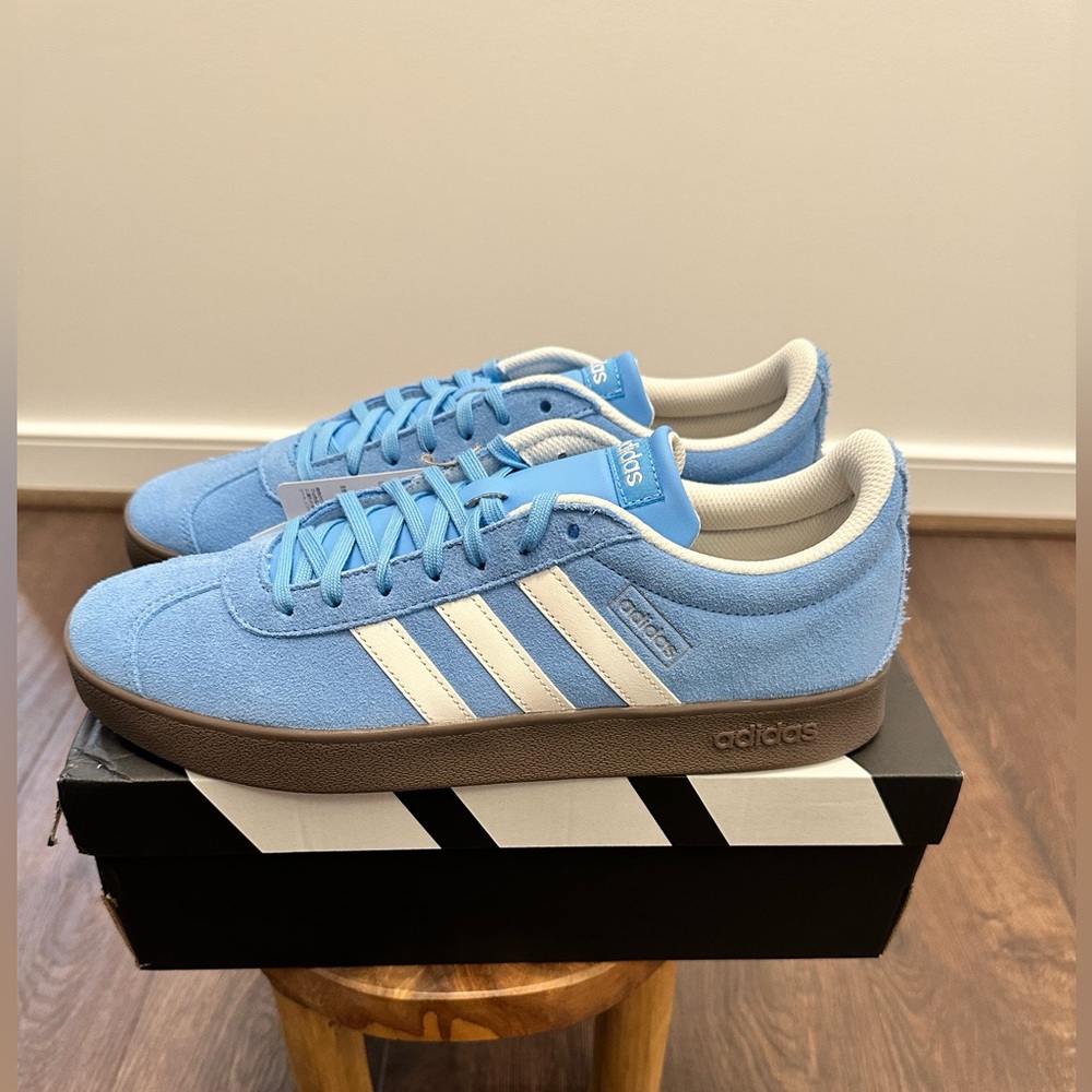 Adidas Men’s Light Blue Suede VL Court 2.0 Sneakers, JI0496 - Sizes 10 & 10.5